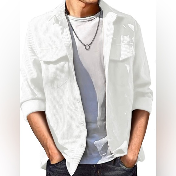 Shirts Brand New Mens White Casual Button Down Corduroy Overshirt Nwt